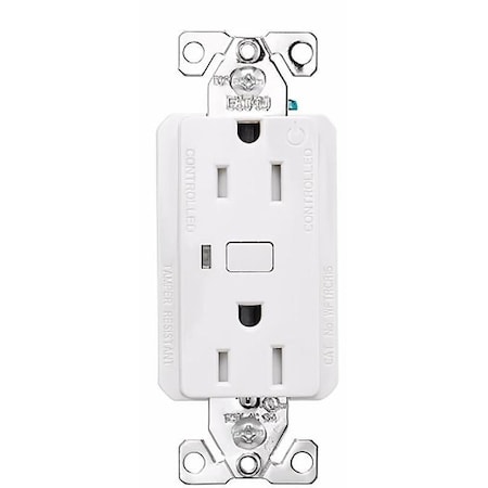 Eaton Wiring Devices Eaton WFTRCR15-W-SP-L Smart Duplex Receptacle, 2-Pole, 15 A, 120 VAC, NEMA 5-15R Socket, White EWFTRCR15-W-BX-T